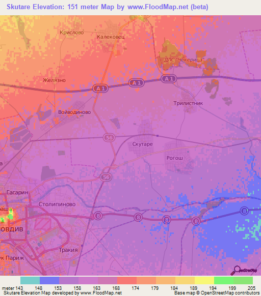 Skutare,Bulgaria Elevation Map