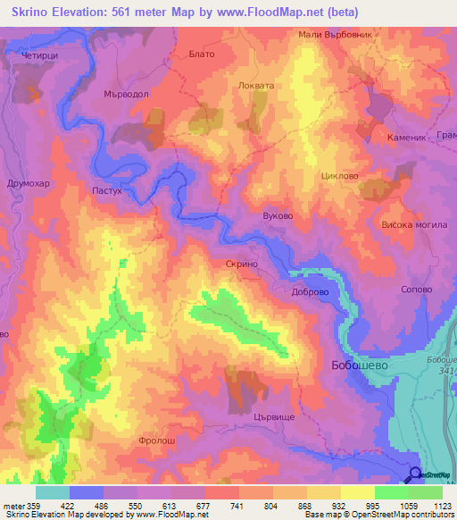 Skrino,Bulgaria Elevation Map