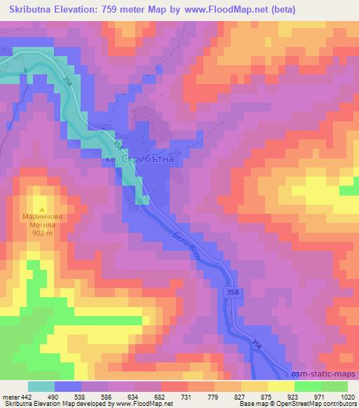 Skributna,Bulgaria Elevation Map