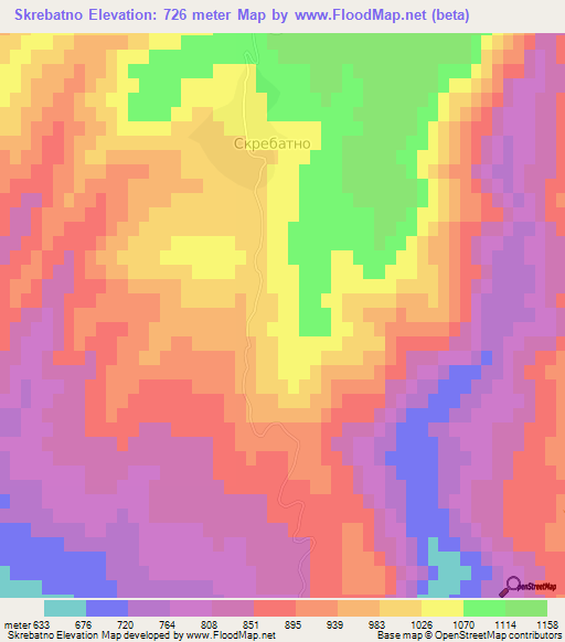 Skrebatno,Bulgaria Elevation Map