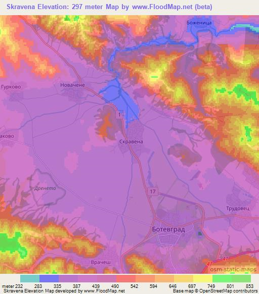 Skravena,Bulgaria Elevation Map