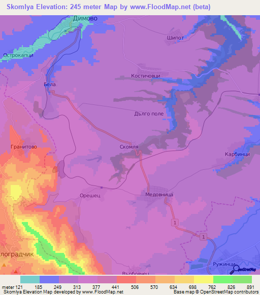 Skomlya,Bulgaria Elevation Map