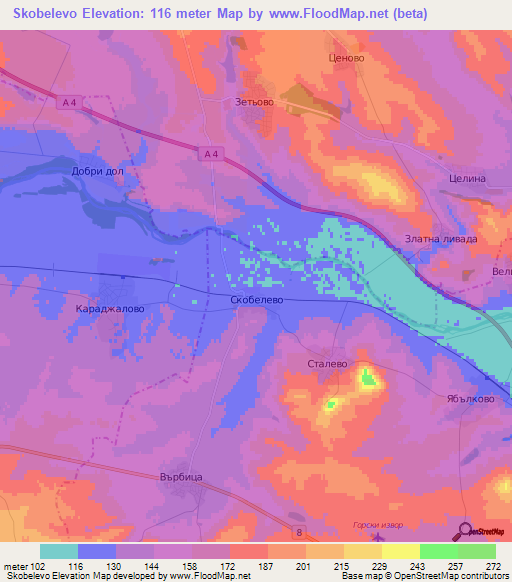 Skobelevo,Bulgaria Elevation Map