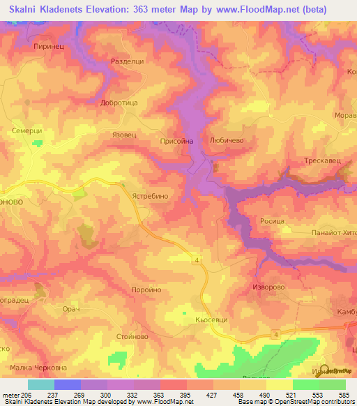 Skalni Kladenets,Bulgaria Elevation Map