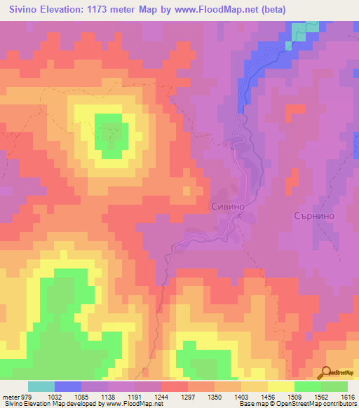 Sivino,Bulgaria Elevation Map