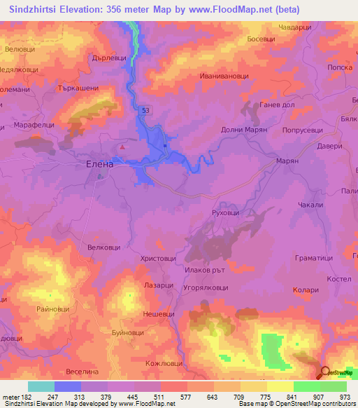 Sindzhirtsi,Bulgaria Elevation Map