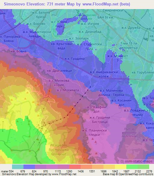 Simeonovo,Bulgaria Elevation Map