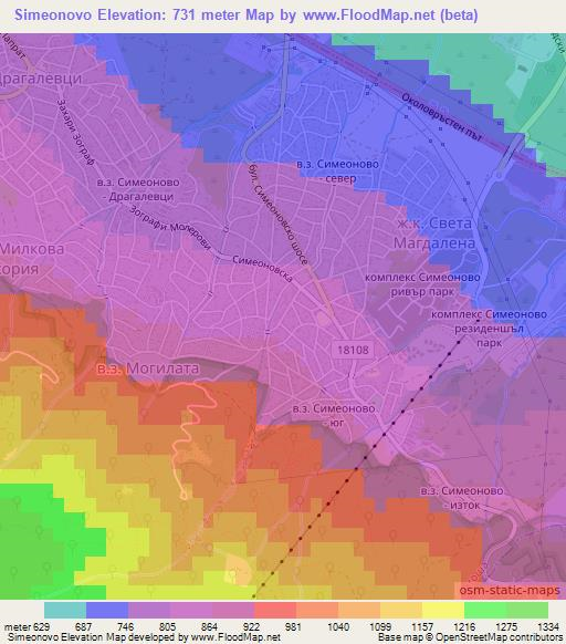 Simeonovo,Bulgaria Elevation Map