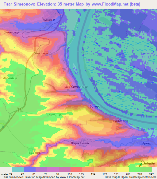 Tsar Simeonovo,Bulgaria Elevation Map