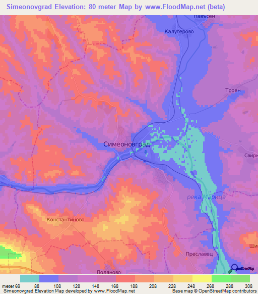 Simeonovgrad,Bulgaria Elevation Map