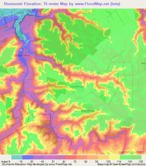 Shumentsi,Bulgaria Elevation Map
