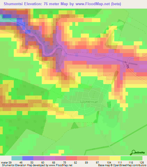 Shumentsi,Bulgaria Elevation Map