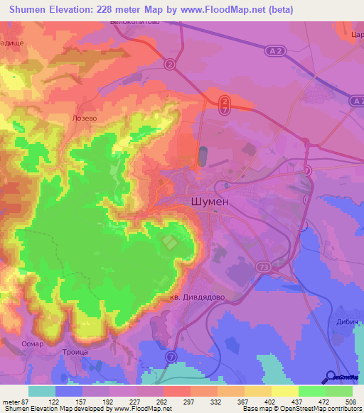 Shumen,Bulgaria Elevation Map