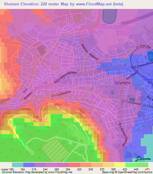 Shumen,Bulgaria Elevation Map