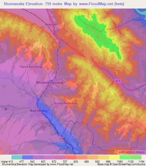 Shumanska,Bulgaria Elevation Map