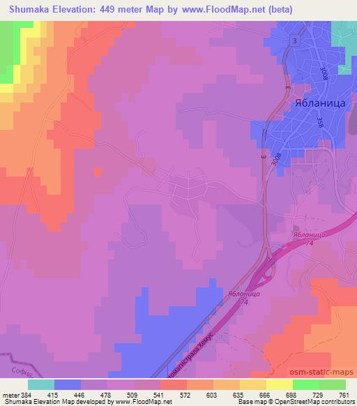 Shumaka,Bulgaria Elevation Map