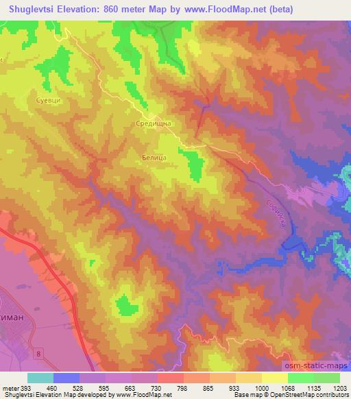 Shuglevtsi,Bulgaria Elevation Map