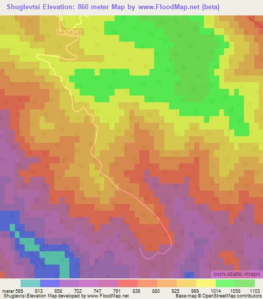 Shuglevtsi,Bulgaria Elevation Map
