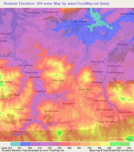 Shubetsi,Bulgaria Elevation Map