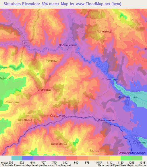 Shturbets,Bulgaria Elevation Map