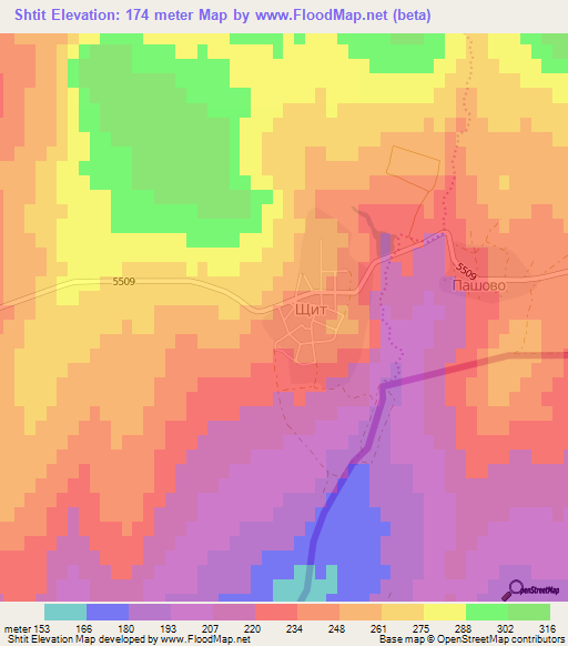 Shtit,Bulgaria Elevation Map