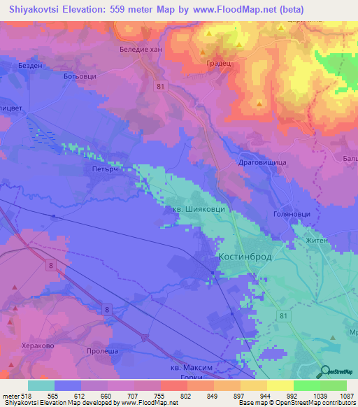 Shiyakovtsi,Bulgaria Elevation Map