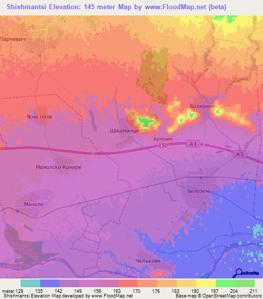 Shishmantsi,Bulgaria Elevation Map