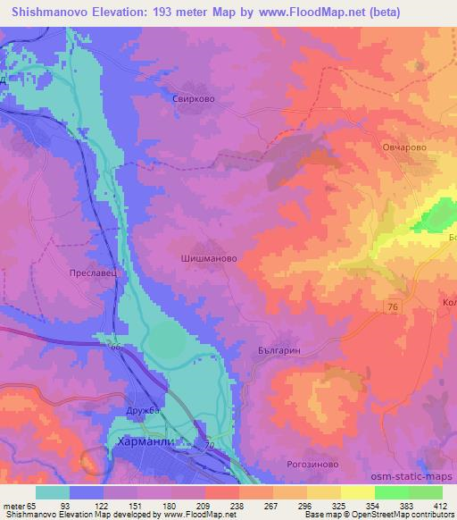 Shishmanovo,Bulgaria Elevation Map