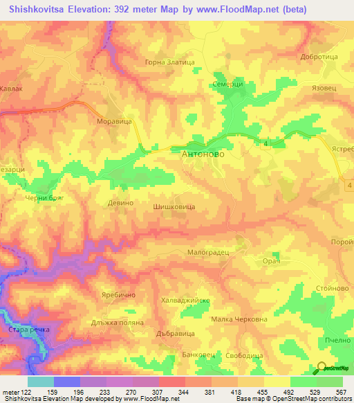 Shishkovitsa,Bulgaria Elevation Map