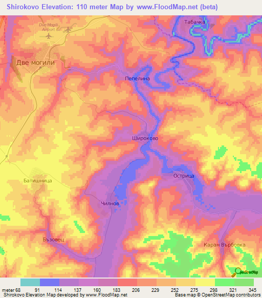Shirokovo,Bulgaria Elevation Map