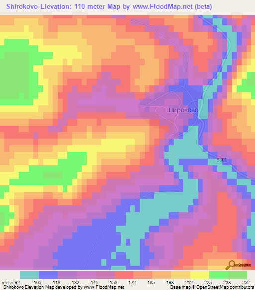 Shirokovo,Bulgaria Elevation Map