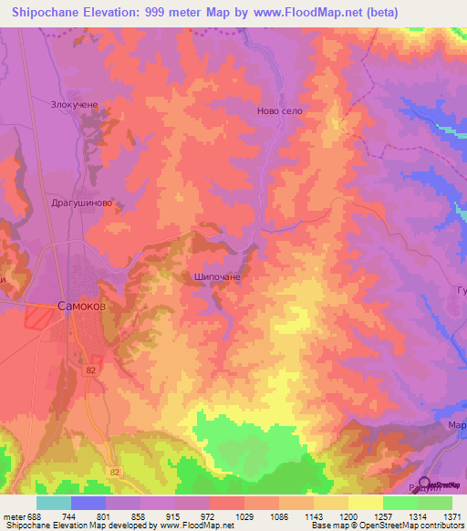 Shipochane,Bulgaria Elevation Map