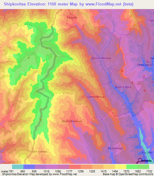 Shipkovitsa,Bulgaria Elevation Map