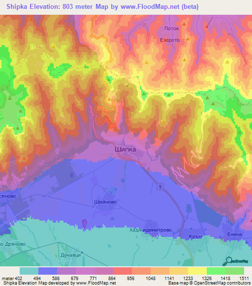 Shipka,Bulgaria Elevation Map