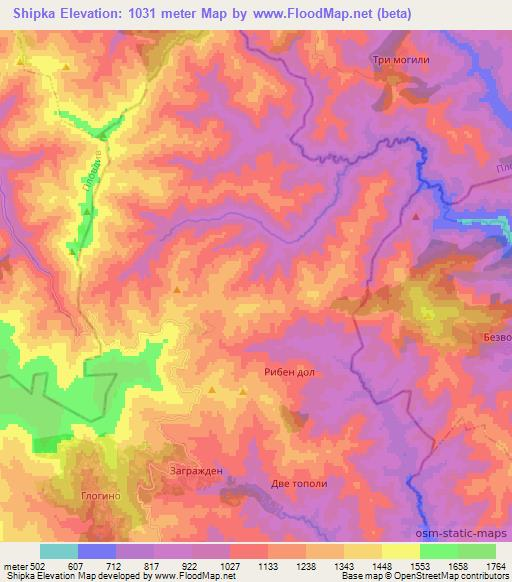Shipka,Bulgaria Elevation Map