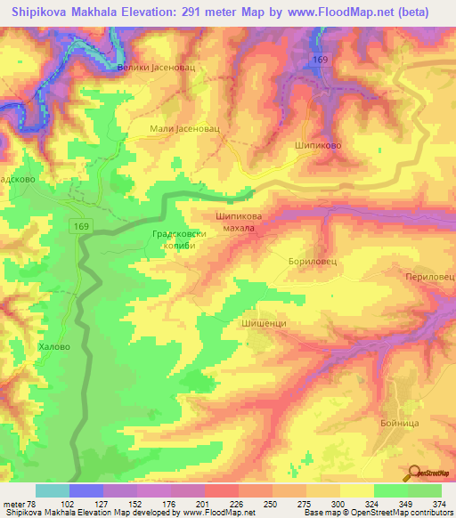 Shipikova Makhala,Bulgaria Elevation Map