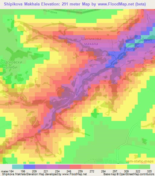 Shipikova Makhala,Bulgaria Elevation Map