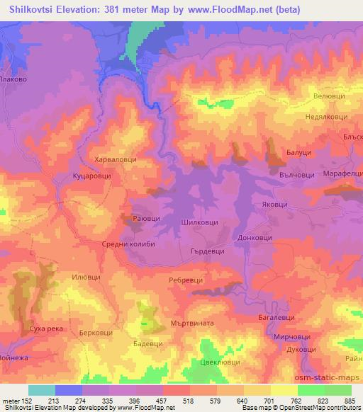 Shilkovtsi,Bulgaria Elevation Map