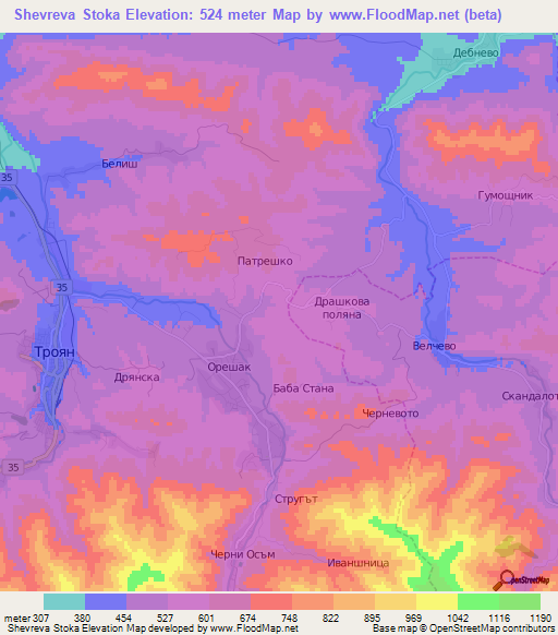 Shevreva Stoka,Bulgaria Elevation Map