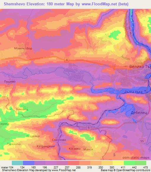 Shemshevo,Bulgaria Elevation Map