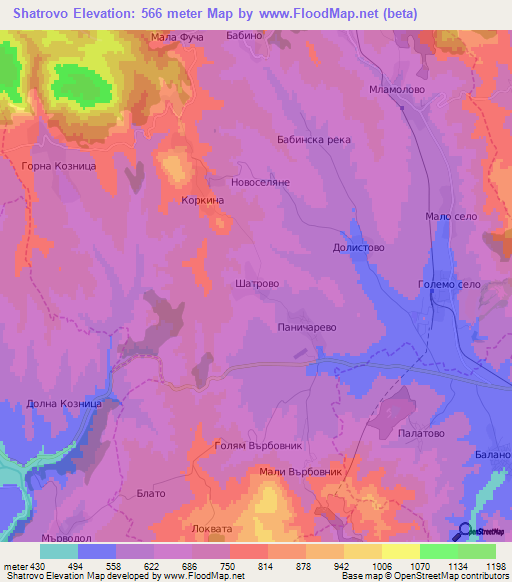Shatrovo,Bulgaria Elevation Map