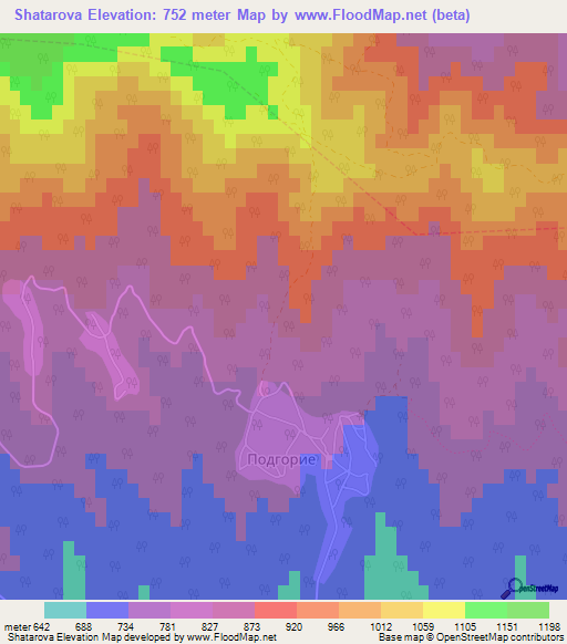 Shatarova,Bulgaria Elevation Map
