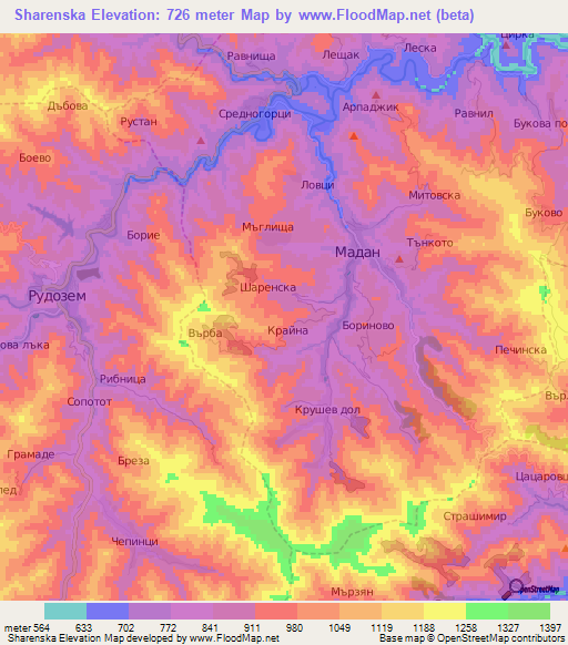 Sharenska,Bulgaria Elevation Map