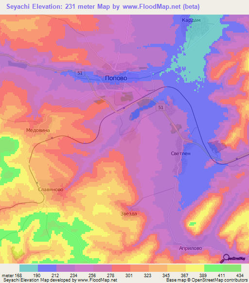 Seyachi,Bulgaria Elevation Map