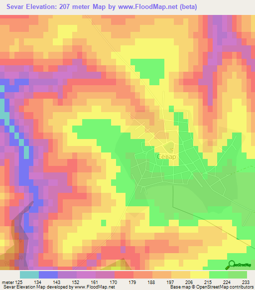 Sevar,Bulgaria Elevation Map