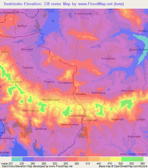 Sestrinsko,Bulgaria Elevation Map