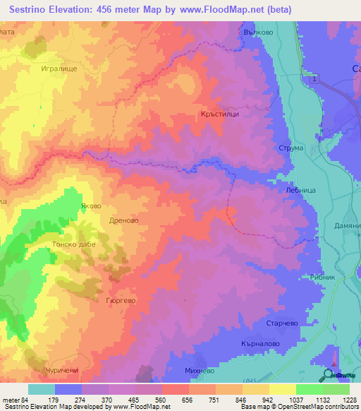 Sestrino,Bulgaria Elevation Map