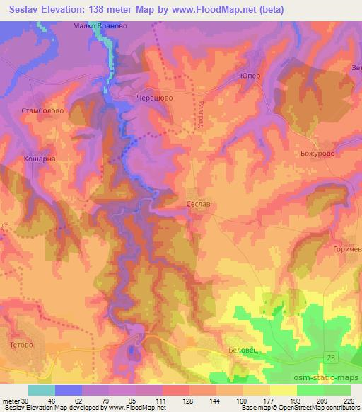 Seslav,Bulgaria Elevation Map
