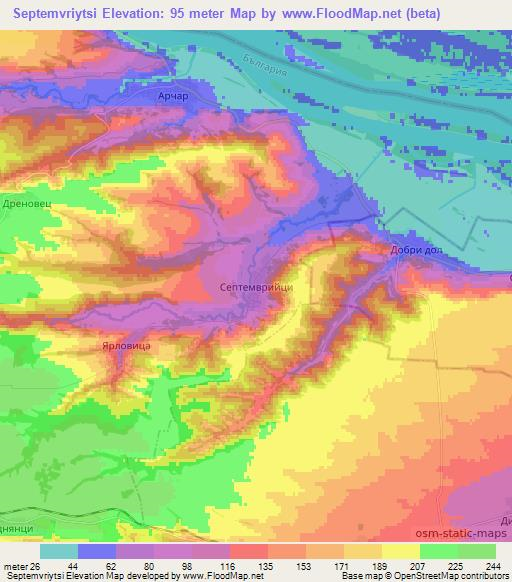 Septemvriytsi,Bulgaria Elevation Map
