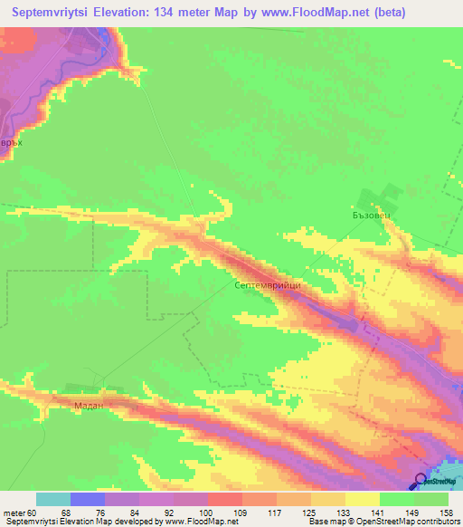 Septemvriytsi,Bulgaria Elevation Map